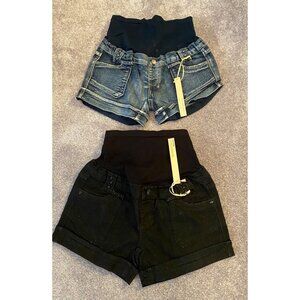 NWT 2 Pairs Denim Diva Maternity Shorts Black & Jean Medium
